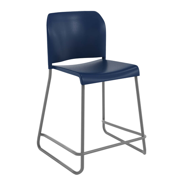 Navy Plastic/Gray Frame |#| Commercial Plastic Stack Stool with Contoured Back and Sled Base in Navy