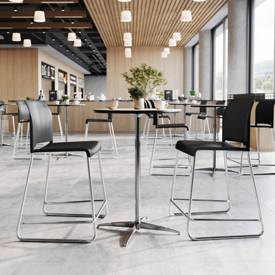 Commercial Plastic Stack Stool with Contoured Back and Sled Base in Navy - View 2