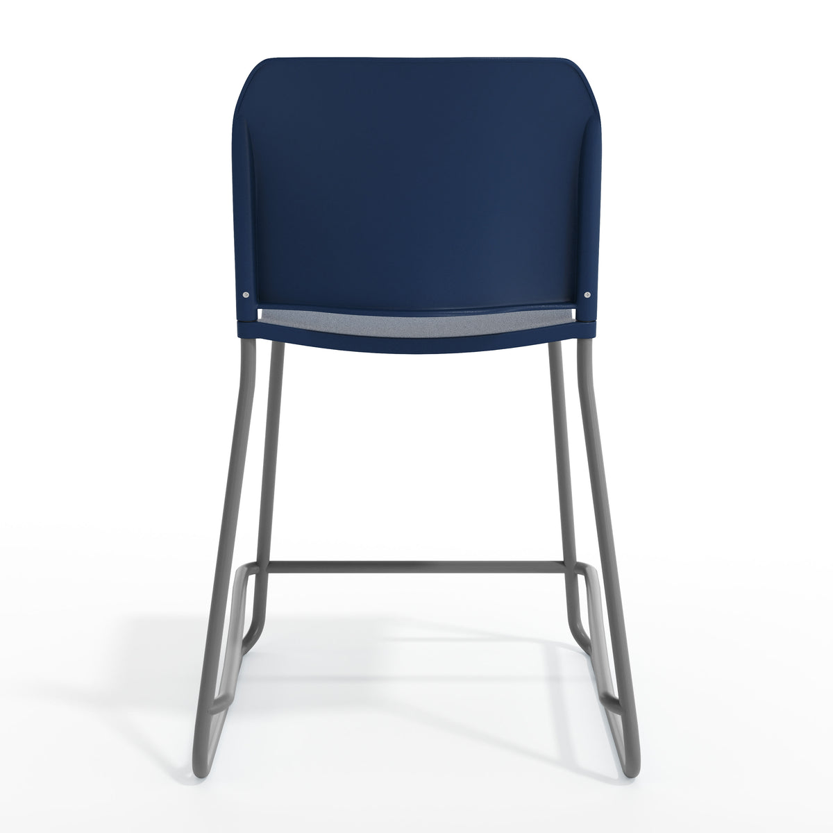 Navy Plastic/Gray Frame |#| Commercial Plastic Stack Stool with Contoured Back and Sled Base in Navy