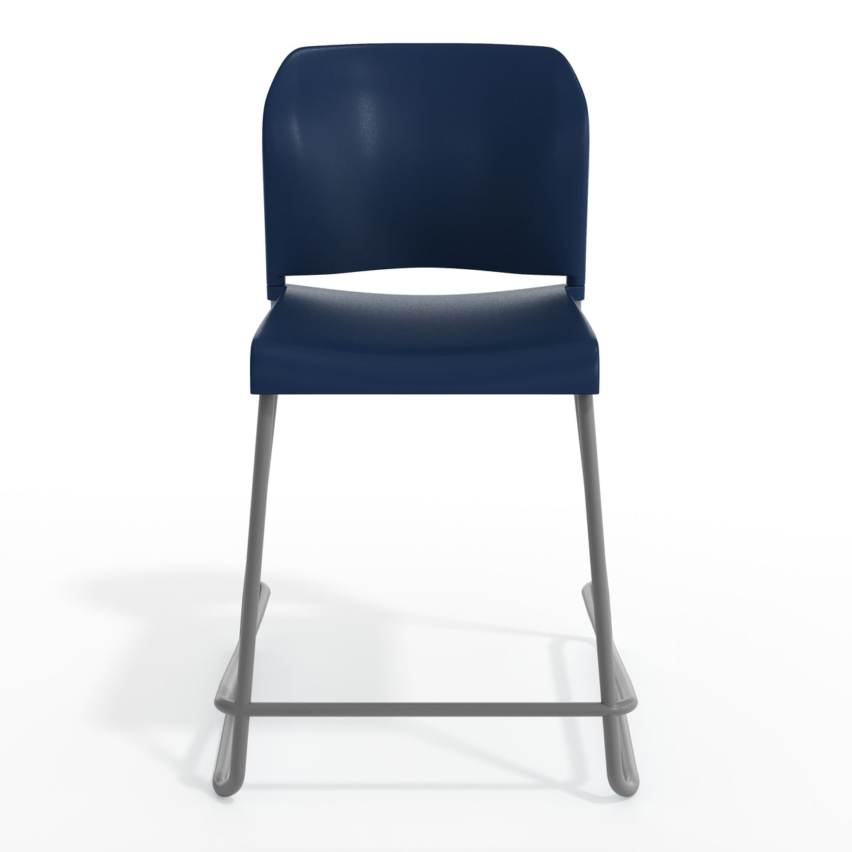 Navy Plastic/Gray Frame |#| Commercial Plastic Stack Stool with Contoured Back and Sled Base in Navy