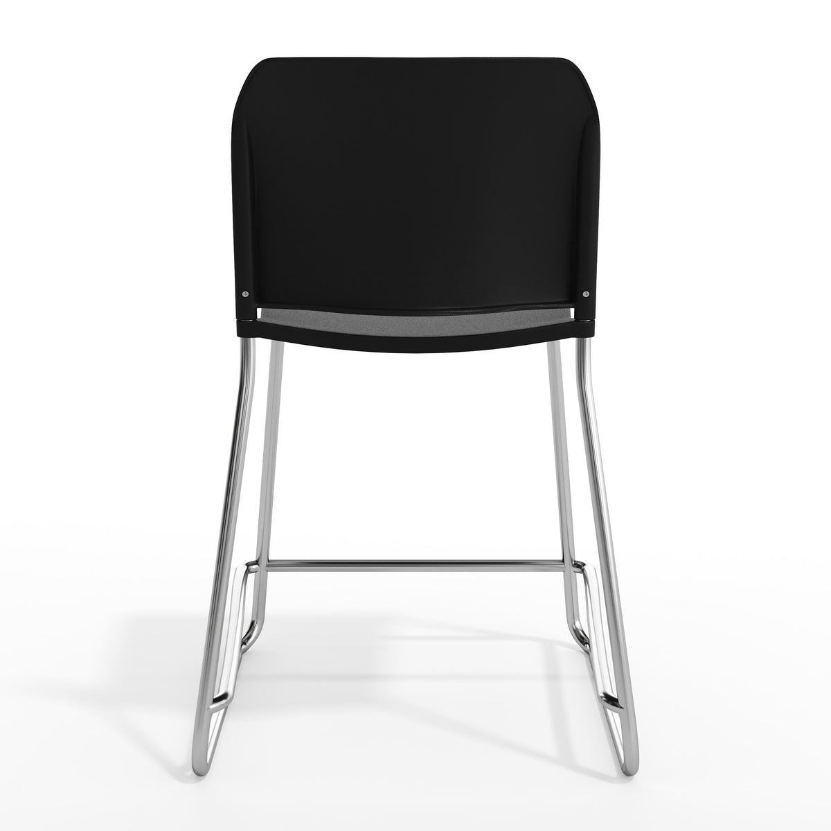 Black Plastic/Chrome Frame |#| Commercial Plastic Stack Stool with Contoured Back and Sled Base in Black