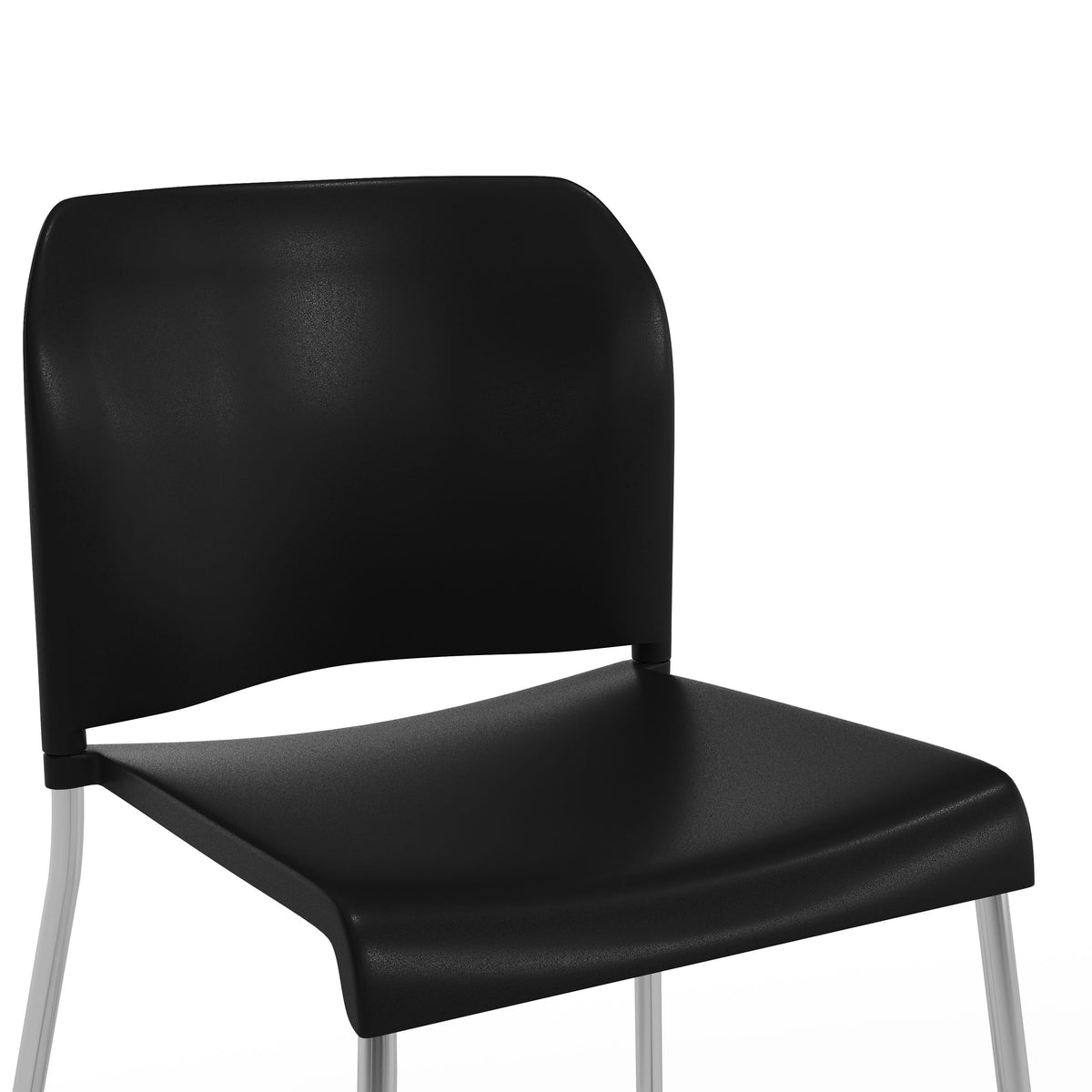 Black Plastic/Chrome Frame |#| Commercial Plastic Stack Stool with Contoured Back and Sled Base in Black
