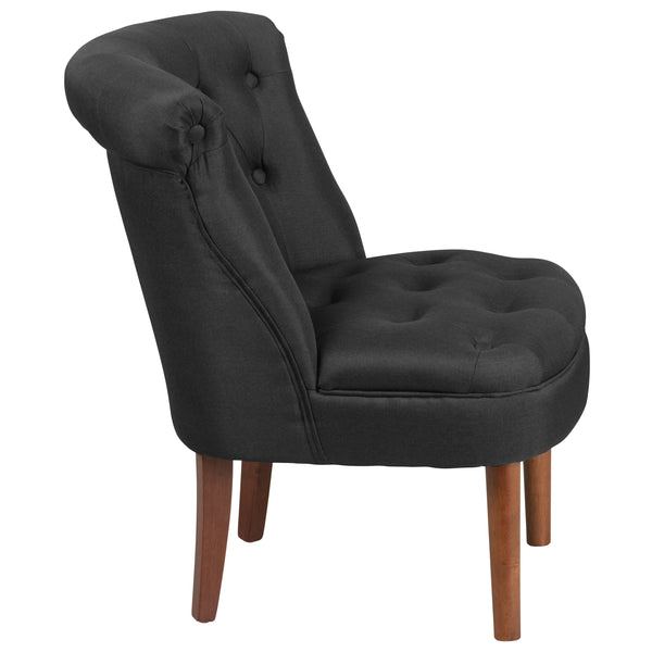 Black |#| Black Fabric Upholstered Button Tufted Rolled Back Chair with Wooden Legs