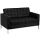 Black |#| Button Tufted Black LeatherSoft Loveseat w/Integrated Stainless Steel Frame