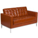 Cognac |#| Button Tufted Cognac LeatherSoft Loveseat w/Integrated Stainless Steel Frame