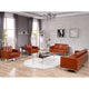 Cognac |#| Button Tufted Cognac LeatherSoft Loveseat w/Integrated Stainless Steel Frame