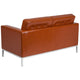 Cognac |#| Button Tufted Cognac LeatherSoft Loveseat w/Integrated Stainless Steel Frame