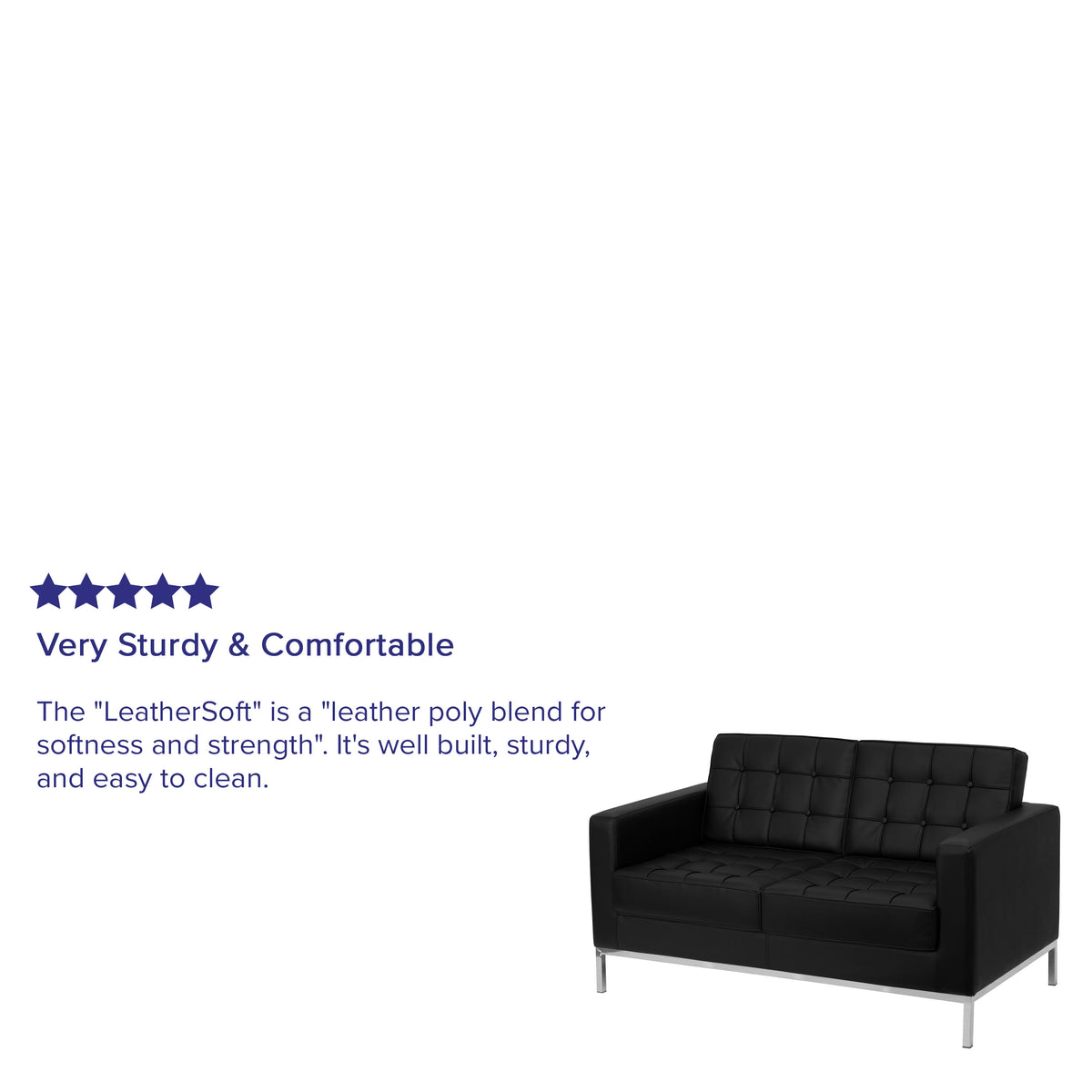 Black |#| Button Tufted Black LeatherSoft Loveseat w/Integrated Stainless Steel Frame