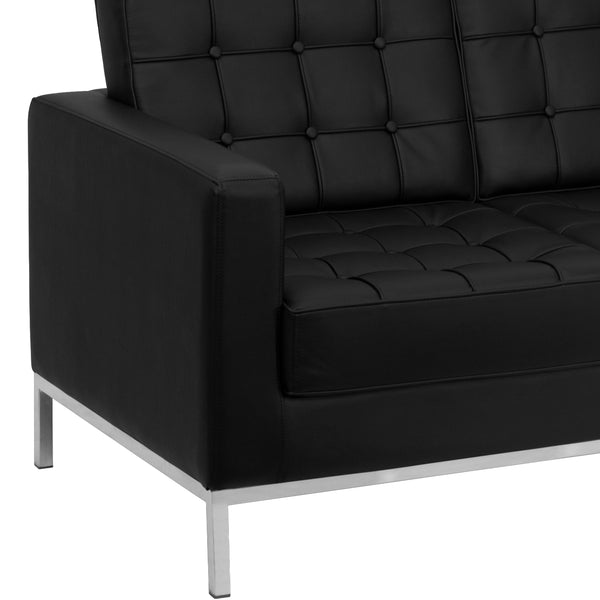Gray |#| Button Tufted Gray LeatherSoft Loveseat w/Integrated Stainless Steel Frame