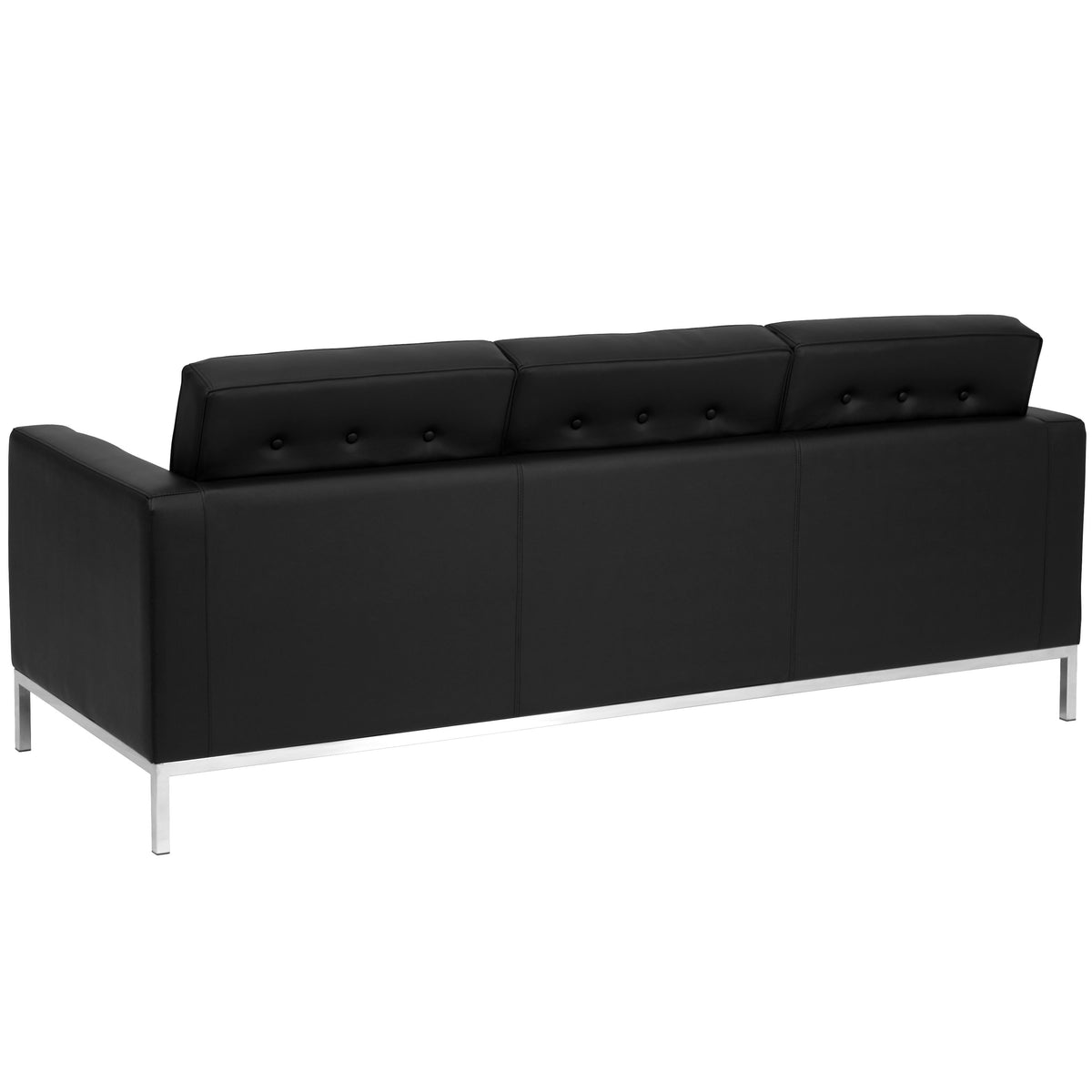 Black |#| Button Tufted Black LeatherSoft Sofa with Integrated Stainless Steel Frame