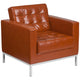 Cognac |#| Button Tufted Cognac LeatherSoft Chair with Integrated Stainless Steel Frame