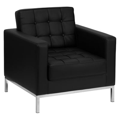 Button Tufted LeatherSoft Chair with Integrated Stainless Steel Frame - View 1