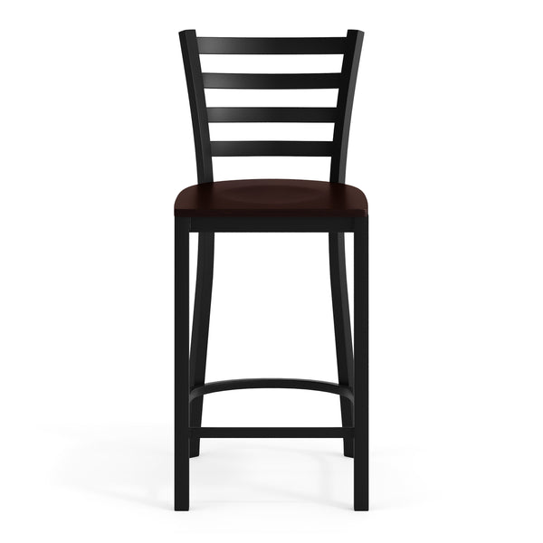 Walnut Wood Seat/Black Metal Frame |#| Commercial Ladder Back Black Metal Counter Stool - Walnut Wood Seat