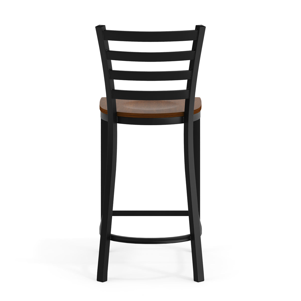 Cherry Wood Seat/Black Metal Frame |#| Commercial Ladder Back Black Metal Counter Stool - Cherry Wood Seat
