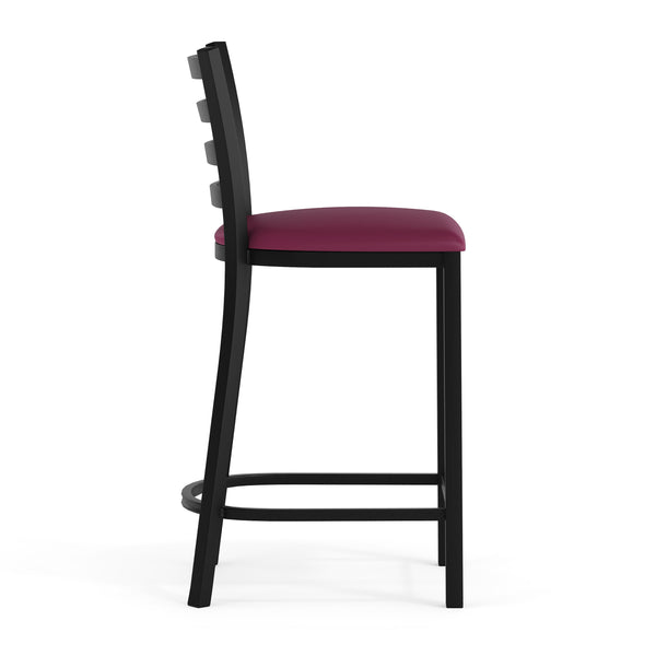 Burgundy Vinyl Seat/Black Metal Frame |#| Commercial Ladder Back Black Metal Counter Stool - Burgundy Vinyl Seat