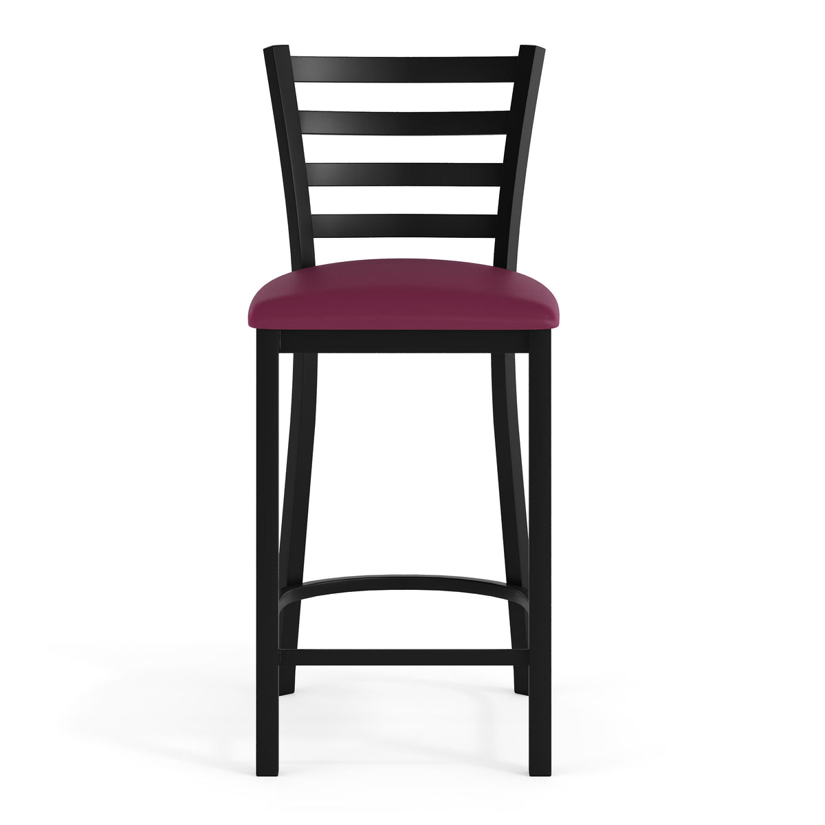 Burgundy Vinyl Seat/Black Metal Frame |#| Commercial Ladder Back Black Metal Counter Stool - Burgundy Vinyl Seat