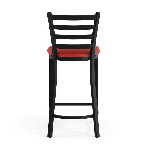 Red Vinyl Seat/Black Metal Frame |#| Commercial Ladder Back Black Metal Counter Stool - Red Vinyl Seat