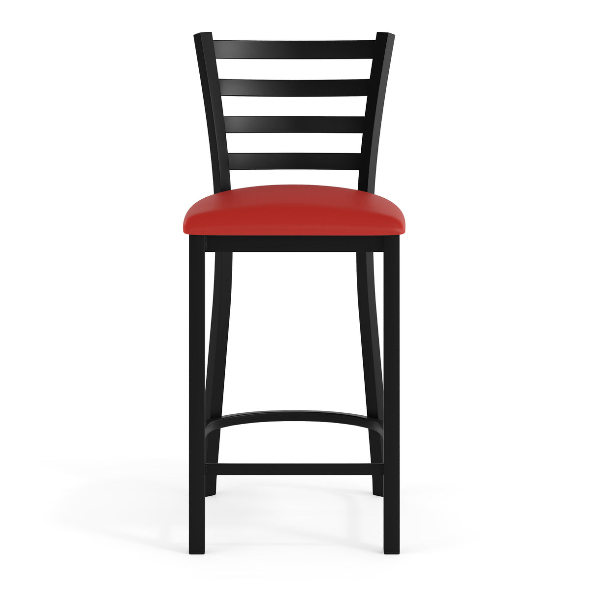Red Vinyl Seat/Black Metal Frame |#| Commercial Ladder Back Black Metal Counter Stool - Red Vinyl Seat