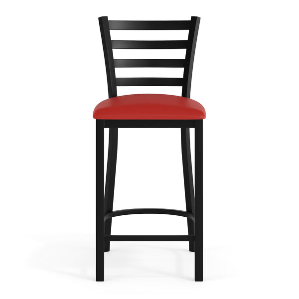 Red Vinyl Seat/Black Metal Frame |#| Commercial Ladder Back Black Metal Counter Stool - Red Vinyl Seat