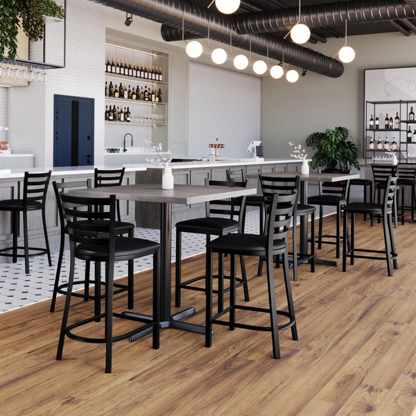Black Vinyl Seat/Black Metal Frame |#| Commercial Ladder Back Black Metal Counter Stool - Black Vinyl Seat