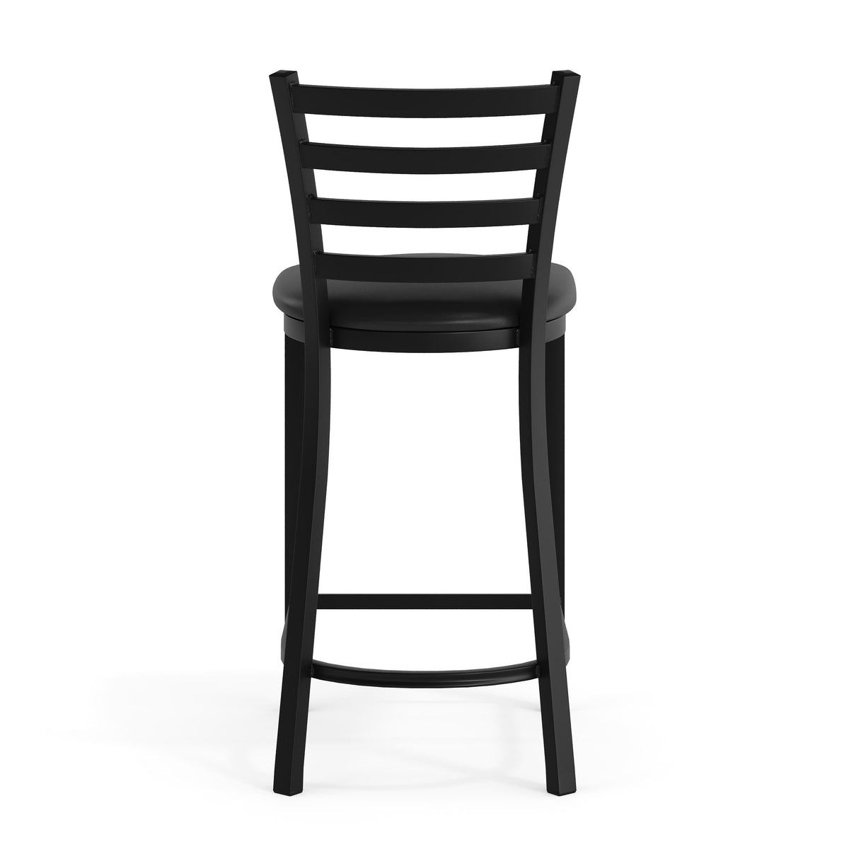 Black Vinyl Seat/Black Metal Frame |#| Commercial Ladder Back Black Metal Counter Stool - Black Vinyl Seat