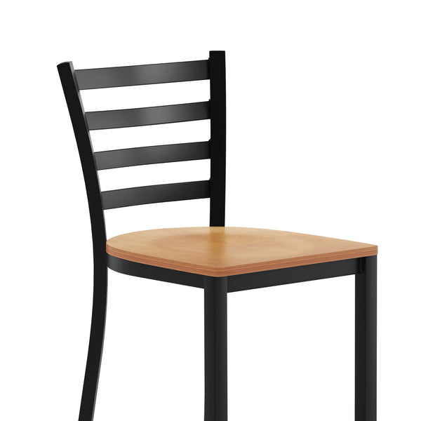 Natural Wood Seat/Black Metal Frame |#| Commercial Ladder Back Black Metal Counter Stool - Natural Wood Seat