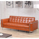 Cognac |#| Contemporary Cognac LeatherSoft Double Stitch Detail Sofa w/Encasing Frame