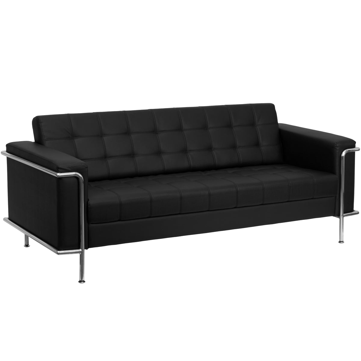 Black |#| Contemporary Black LeatherSoft Double Stitch Detail Sofa with Encasing Frame