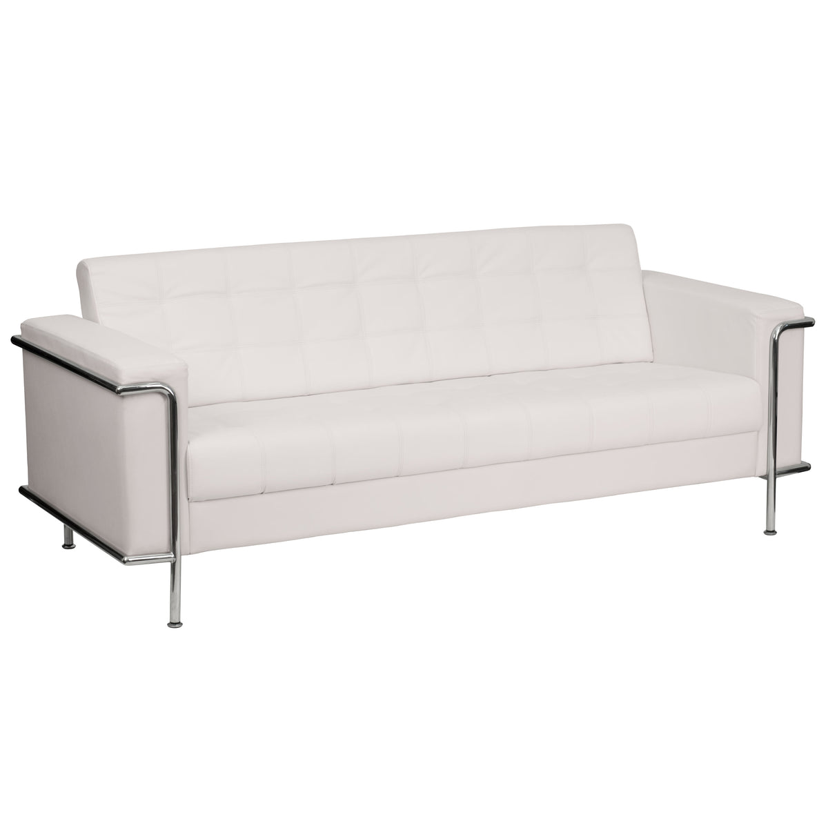 Melrose White |#| Contemporary White LeatherSoft Double Stitch Detail Sofa with Encasing Frame