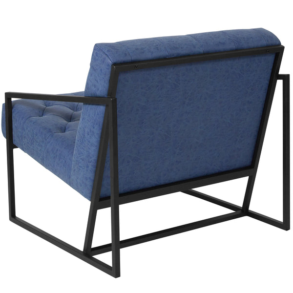 Retro Blue |#| Retro Blue LeatherSoft Tufted Lounge Chair w/Integrated Frame & Slanted Arms