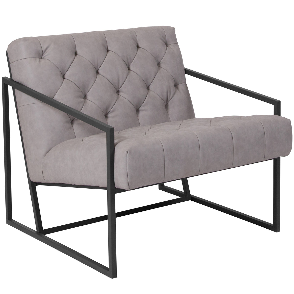 Retro Light Gray |#| Retro Lt Gray LeatherSoft Tufted Lounge Chair w/ Integrated Frame & Slanted Arms