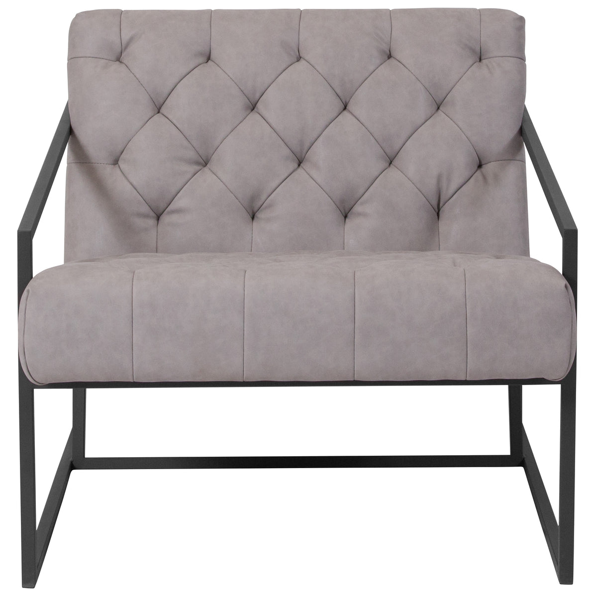 Retro Light Gray |#| Retro Lt Gray LeatherSoft Tufted Lounge Chair w/ Integrated Frame & Slanted Arms