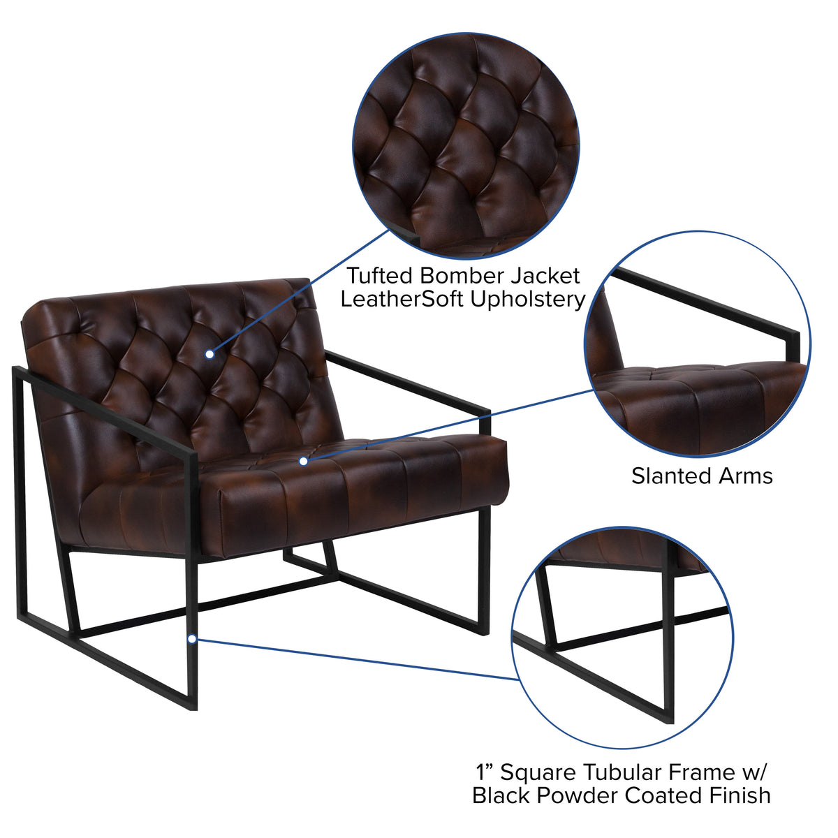 Bomber Jacket |#| Bomber Jacket LeatherSoft Tufted Lounge Chair w/ Integrated Frame & Slanted Arms