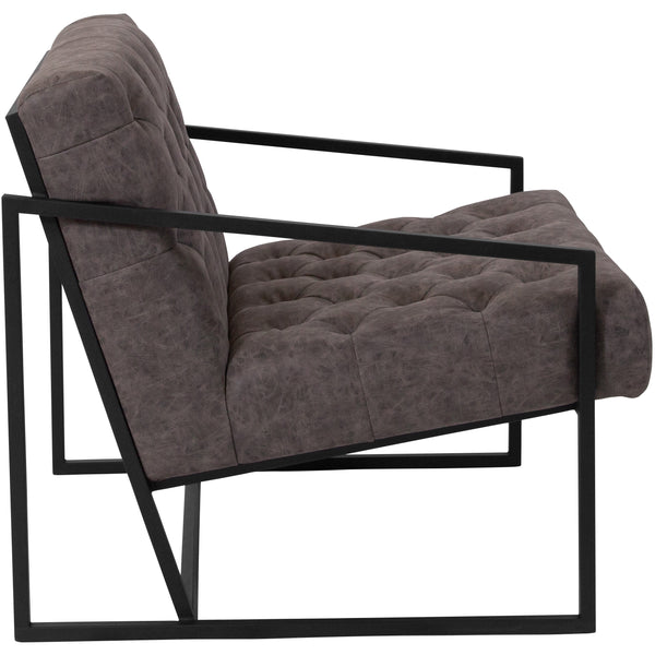 Retro Gray |#| Retro Gray LeatherSoft Tufted Lounge Chair w/Integrated Frame & Slanted Arms
