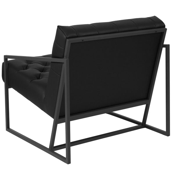 Black |#| Black LeatherSoft Tufted Lounge Chair with Integrated Frame & Slanted Arms