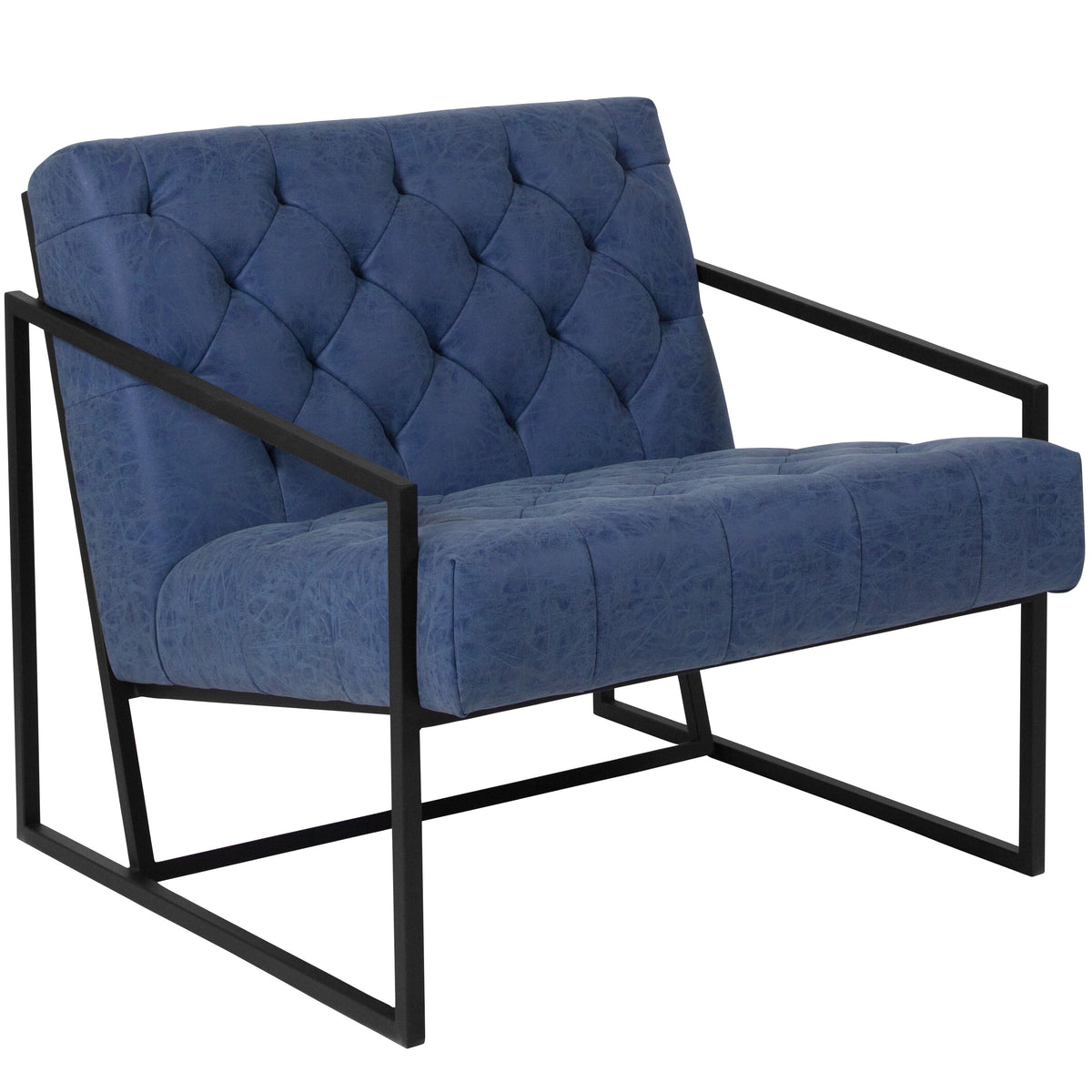 Retro Blue |#| Retro Blue LeatherSoft Tufted Lounge Chair w/Integrated Frame & Slanted Arms