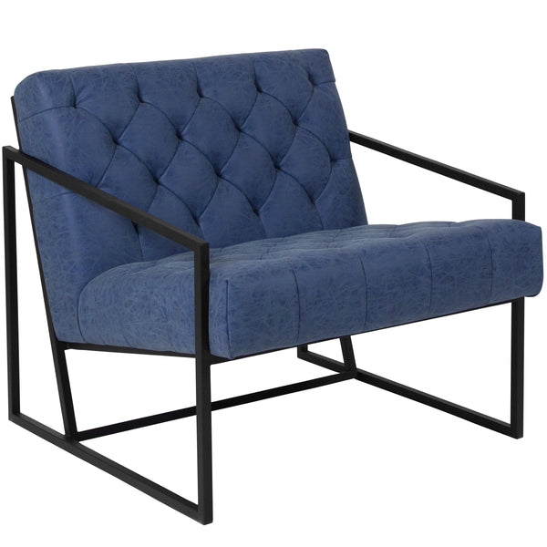 Retro Blue |#| Retro Blue LeatherSoft Tufted Lounge Chair w/Integrated Frame & Slanted Arms