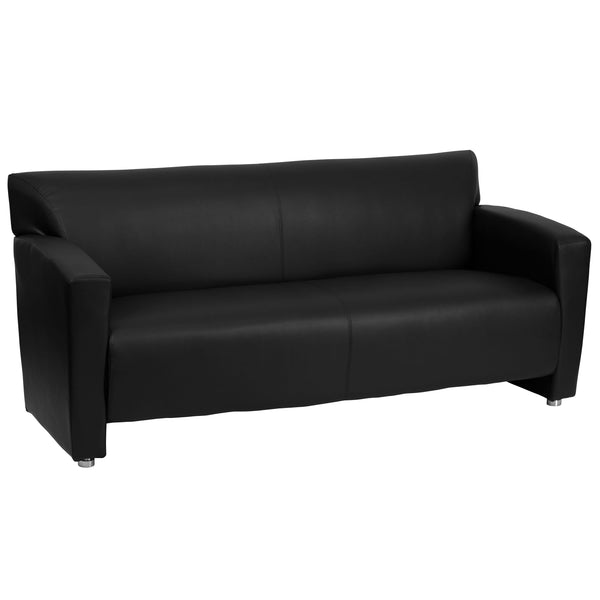 Black |#| Black LeatherSoft Sofa with Extended Panel Arms - Reception and Lounge Seating