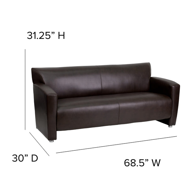 Brown |#| Brown LeatherSoft Sofa with Extended Panel Arms - Reception and Lounge Seating