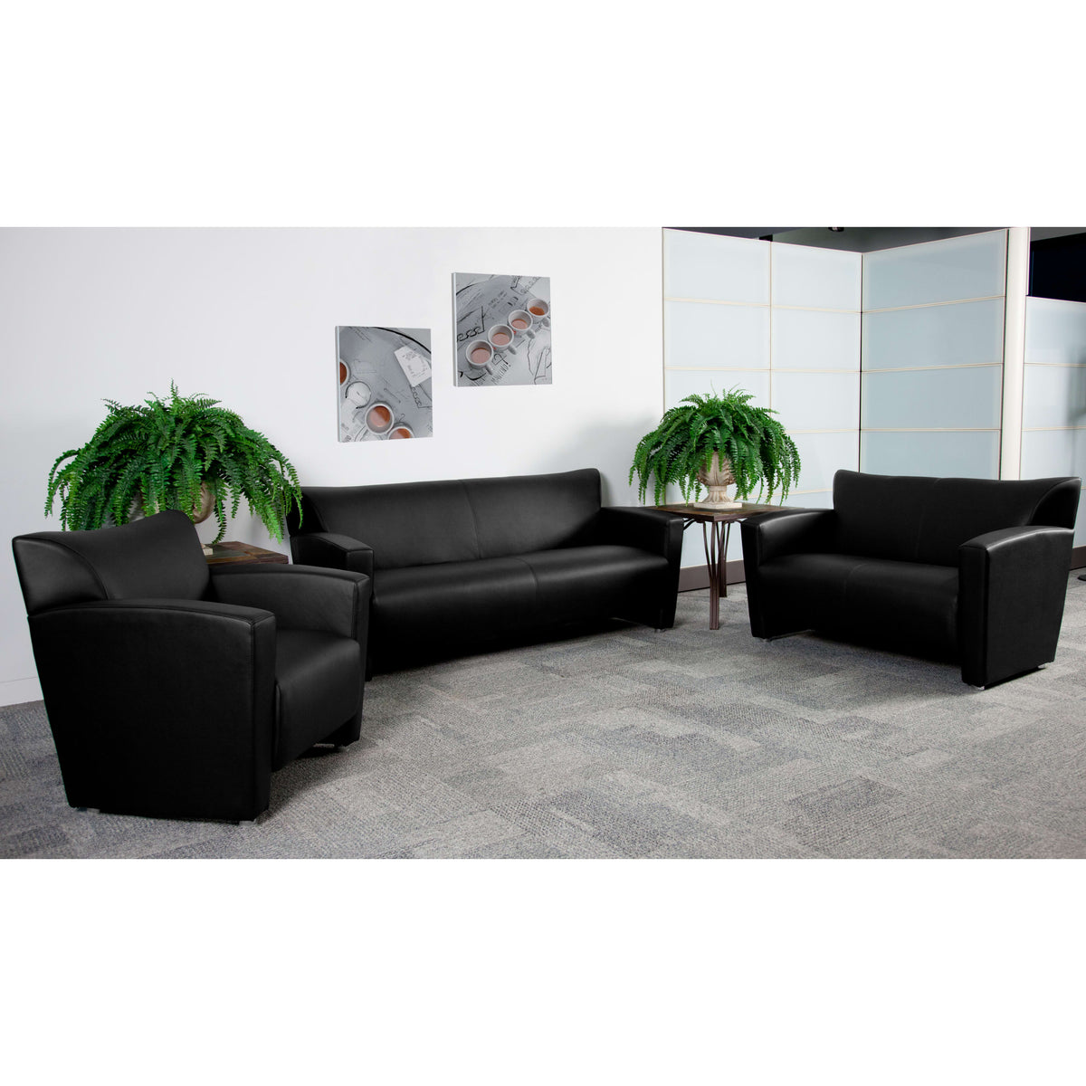 Black |#| Black LeatherSoft Sofa with Extended Panel Arms - Reception and Lounge Seating