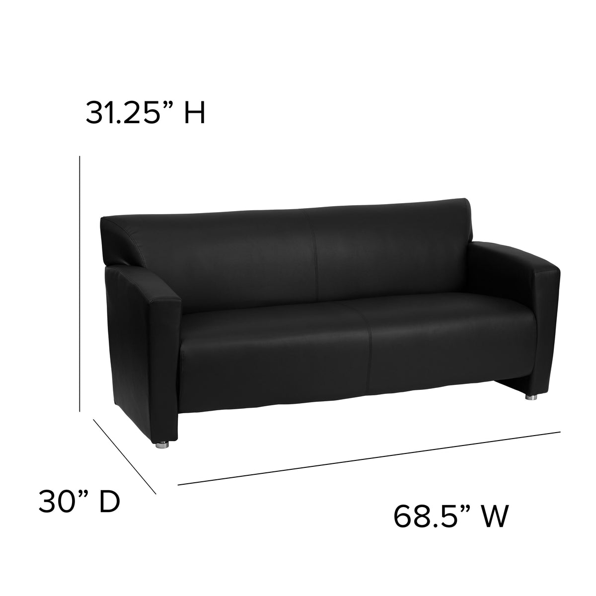 Black |#| Black LeatherSoft Sofa with Extended Panel Arms - Reception and Lounge Seating