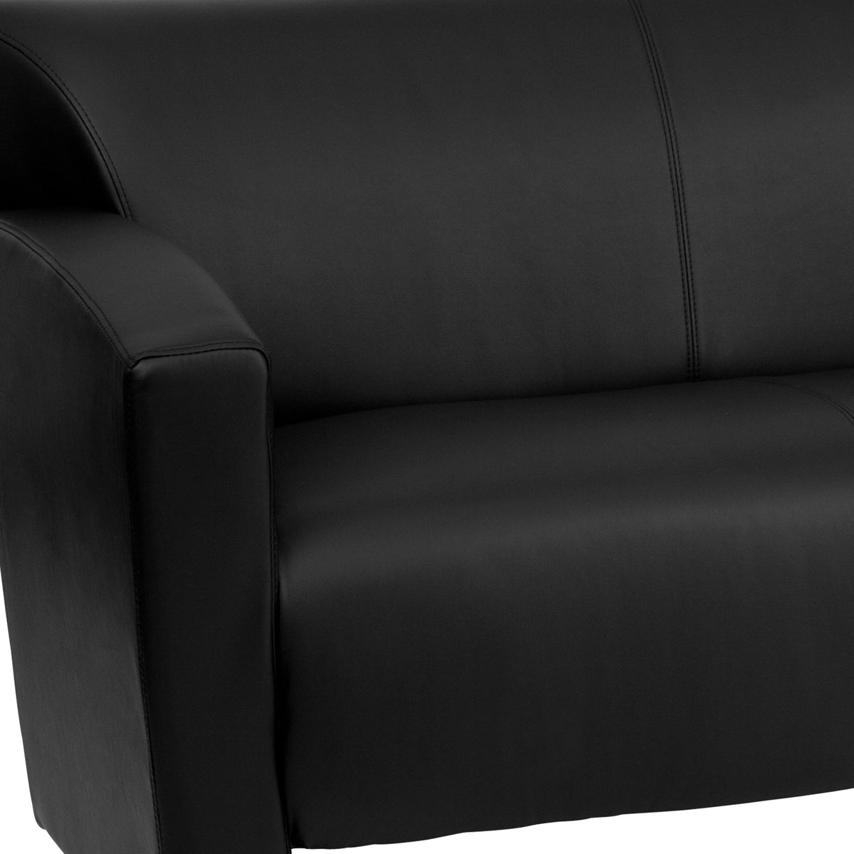 Black |#| Black LeatherSoft Sofa with Extended Panel Arms - Reception and Lounge Seating