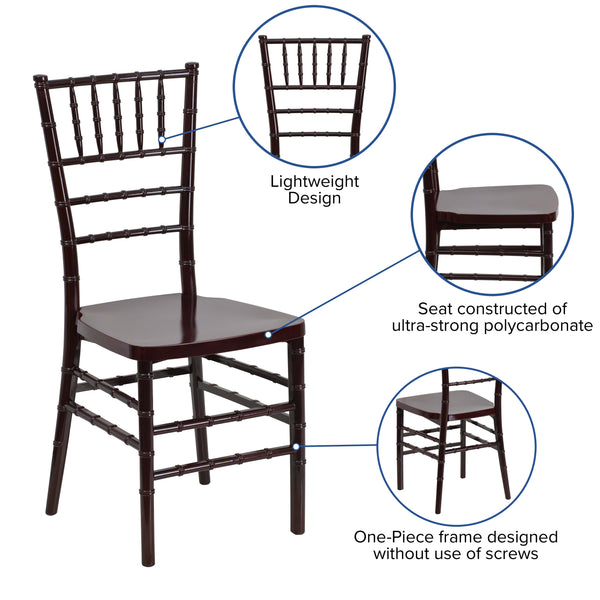 Mahogany |#| Mahogany Resin Stackable Chiavari Chair - Banquet and Event Furniture