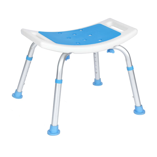 Padded Shower Stool w/ Adjustable Height, Non-Slip Feet and Seat Pad in Wht/Blue