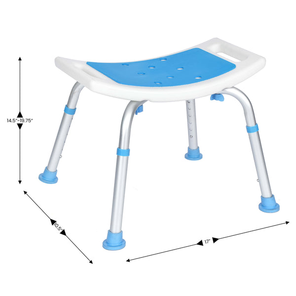 Padded Shower Stool w/ Adjustable Height, Non-Slip Feet and Seat Pad in Wht/Blue