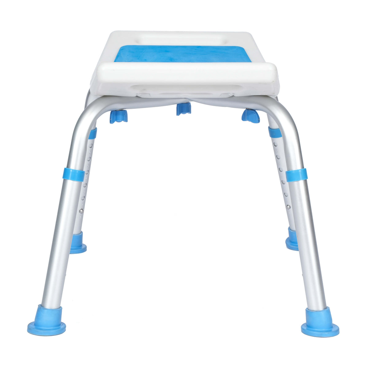 Padded Shower Stool w/ Adjustable Height, Non-Slip Feet and Seat Pad in Wht/Blue