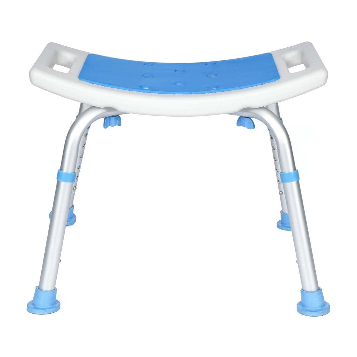 Padded Shower Stool w/ Adjustable Height, Non-Slip Feet and Seat Pad in Wht/Blue