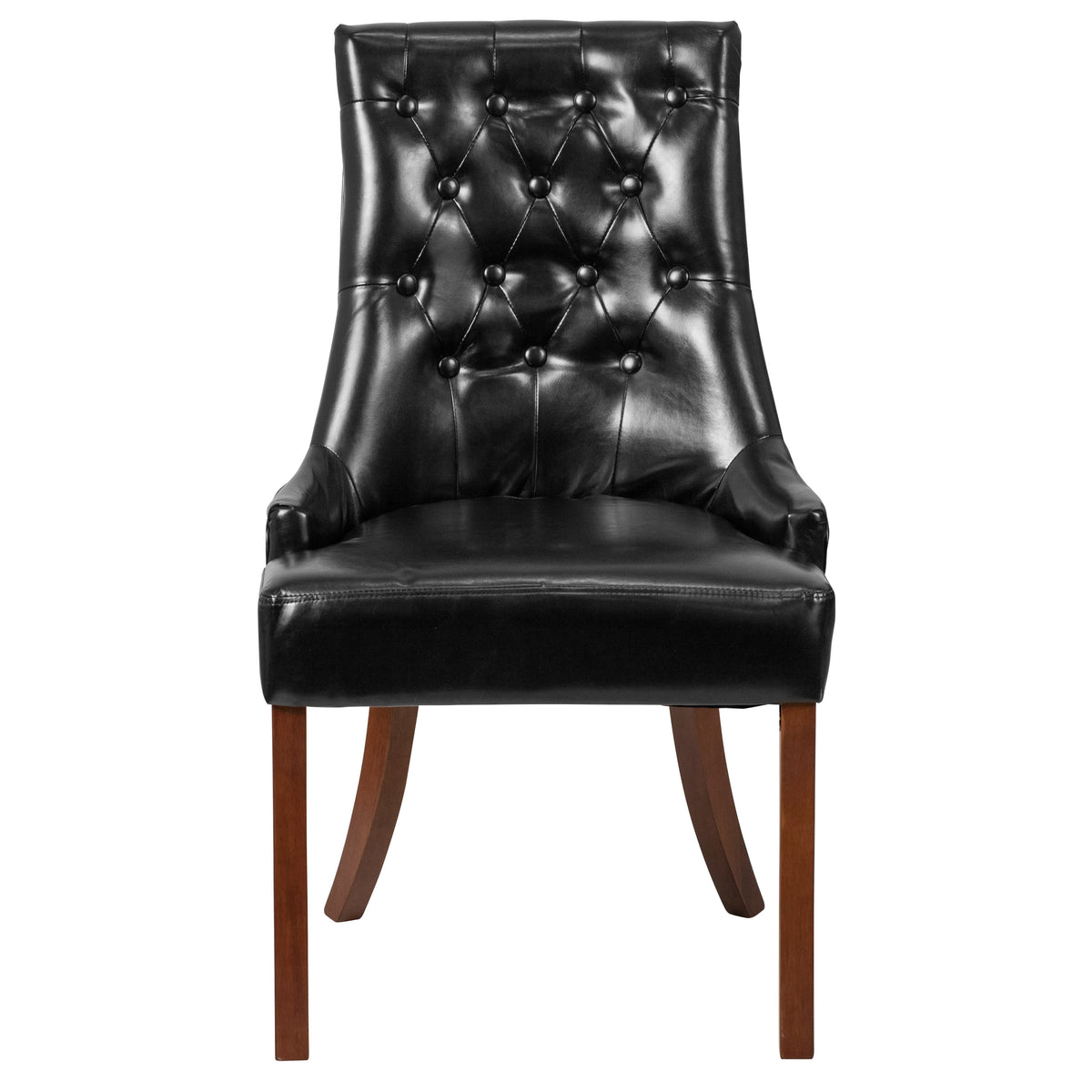 Black LeatherSoft |#| Black LeatherSoft Upholstered Button Tufted Chair with Curved Mahogany Legs