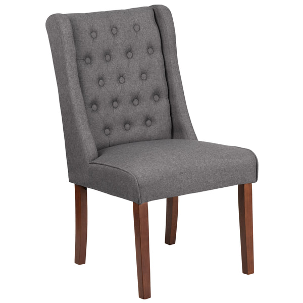 Gray Fabric |#| Gray Fabric Upholstered Button Tufted Parsons Chair with Side Panel Detail