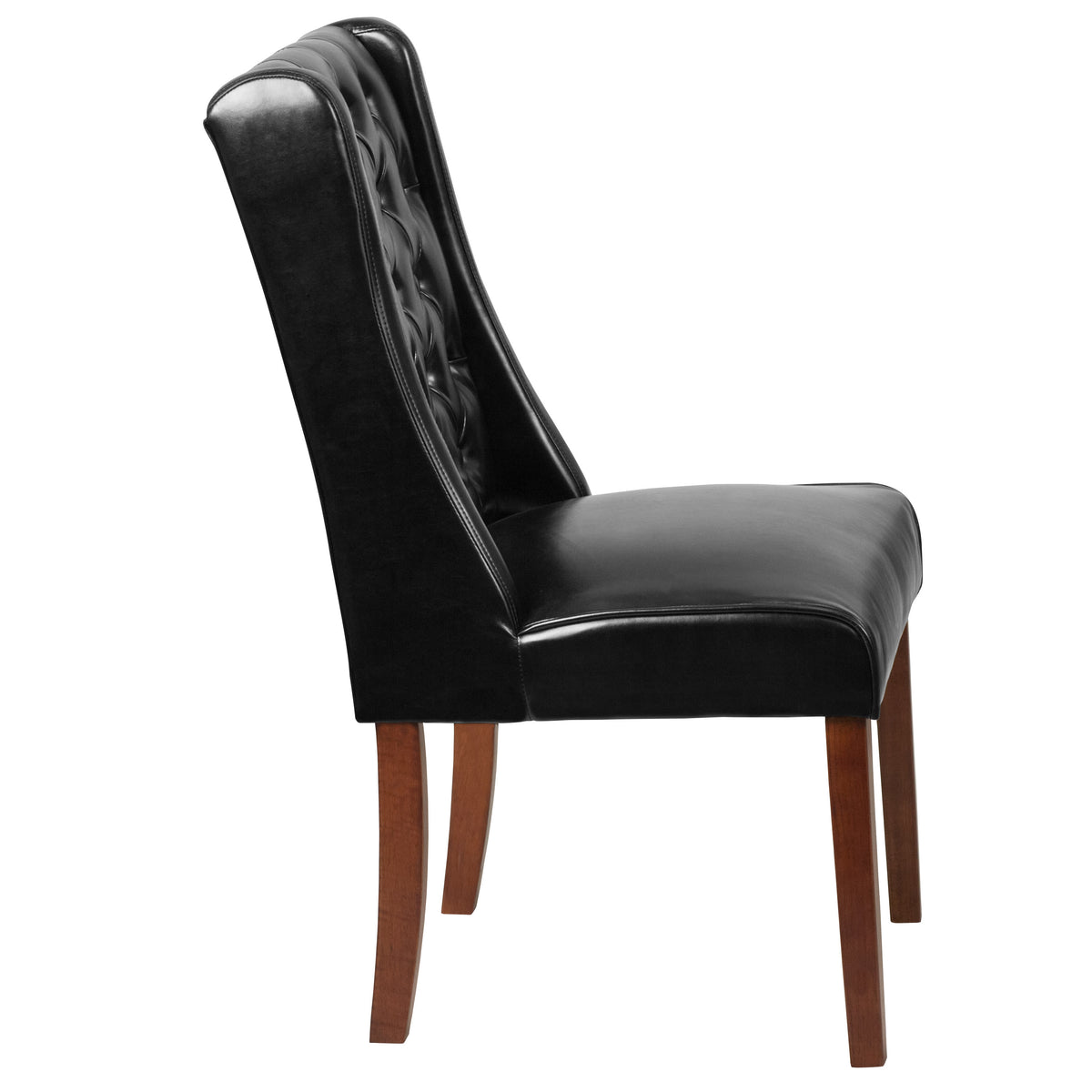 Black LeatherSoft |#| Black LeatherSoft Upholstered Button Tufted Parsons Chair with Side Panel Detail